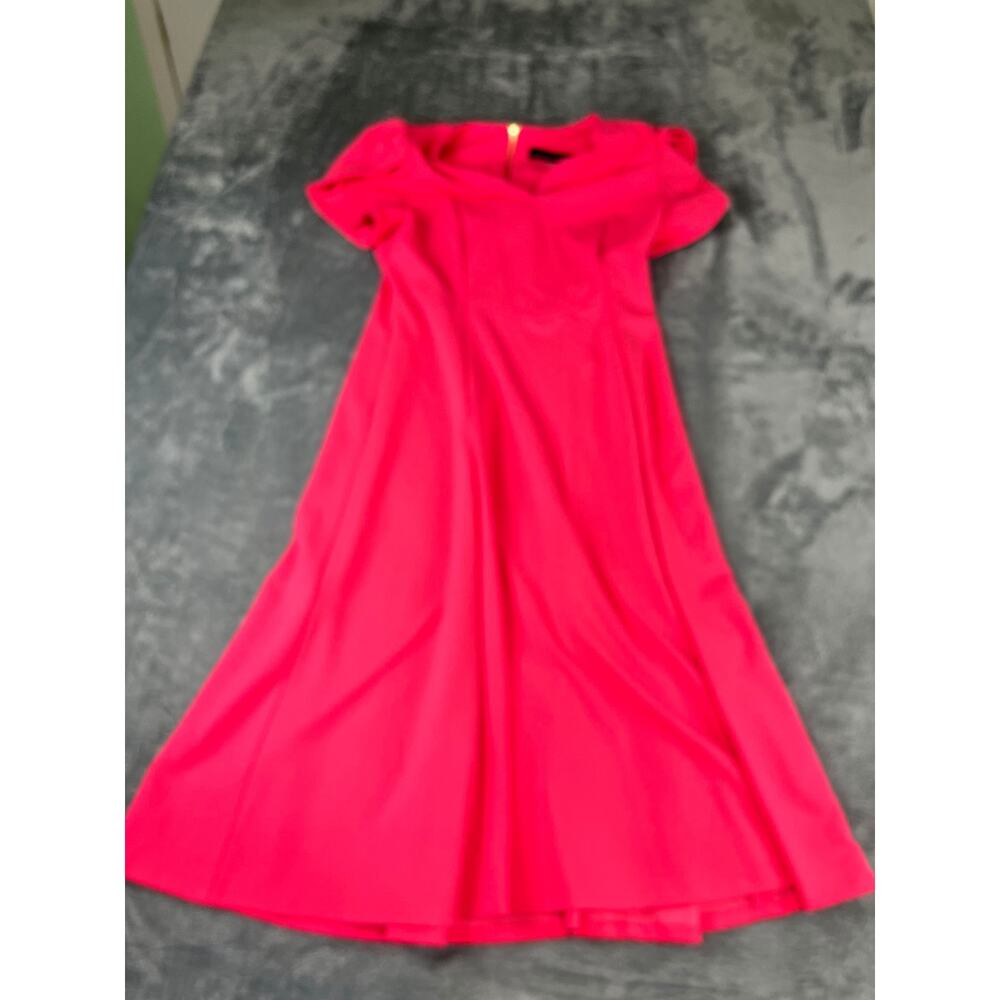 Andrew Marc Coral Pink Fit Flare Dress Size 12 Short Sleeve  Designer